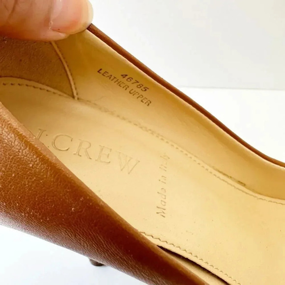 J. CREW Size 6 Tan Dark Brown Leather Round Toe Stiletto Heels - Picture 5 of 8